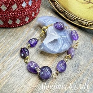 Gold Chain Bracelet with Purple Amethyst chunky 12mm
